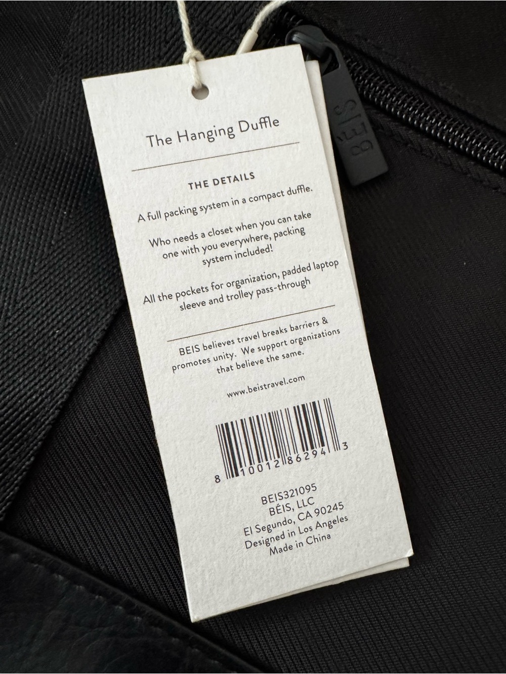 NWT BEIS Hanging Duffle Bag in Black - Picture 6 of 6